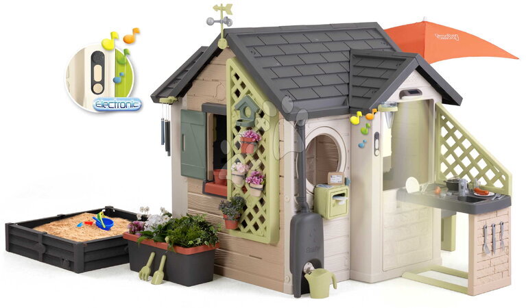 Kun her hos os - Havestue med siddeplads under solskærm Garden House Life Smoby