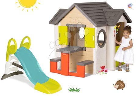Hračky pre chlapcov - Set domček My Neo House DeLuxe Smoby so zvončekom stolíkom a šmykľavka GM Slide Blue s vodou dĺžka 1,5 m od 24 mes
