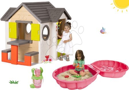 Hračky pre chlapcov - Set domček My Neo House DeLuxe Smoby so zvončekom stolíkom a dvojdielne pieskovisko Mušľa s vedro setom od 24 mes