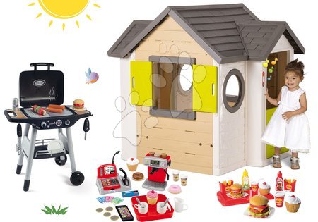 Set căsuţă My Neo House DeLuxe Smoby cu sonerie şi 2 uşi și bucătărie Barbecue Grill cu accesorii de la 24 luni
