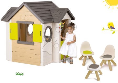 Játékok lányoknak - Szett házikó My Neo House DeLuxe Smoby elektronikus csengővel és két székkel és taburettel 24 hó-tól