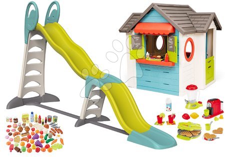 Kleine Spielhäuser mit Rutsche - Set Häuschen mit Gartenrestaurant Chef House DeLuxe Smoby