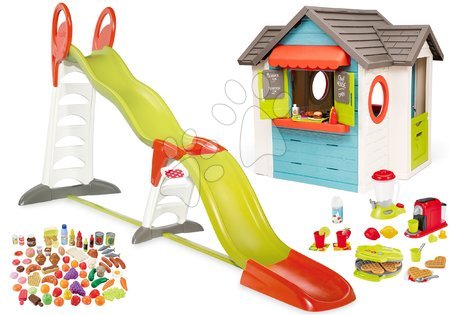 Igračke za djecu od 2 do 3 godine - Set kućica s vrtnim restoranom Chef House DeLuxe Smoby i tobogan Super Megagliss 2u1 s aparatom za vafle i namirnicama