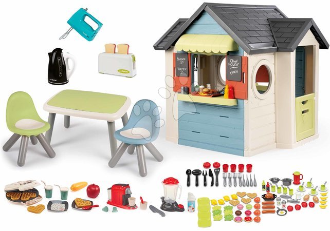 Casinhas com mobília - Conjunto casa com restaurante e loja com área de estar Chef House Life Smoby