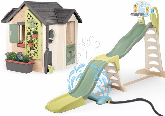 Ab 2 bis 3 Jahren - Set Spielhaus für Gärtner mit super Megagliss Rutsche 2-in-1 Garden House Smoby