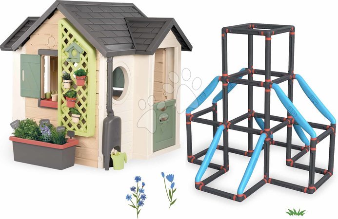 Smoby - Szett házikó kertész részére 3-emeletes mászókával Tower Kraxxl Garden House Smoby