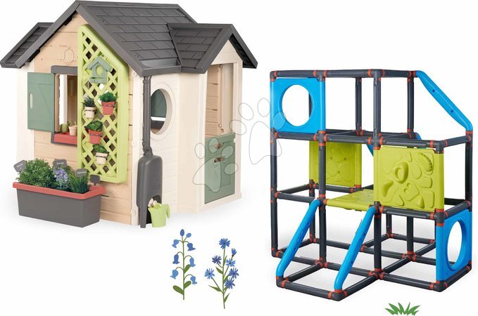 Smoby - Szett házikó kertész részére és mászóka mászófallal Frame Kraxxl Garden House Smoby