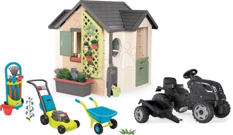 Smoby - Szett házikó kertész részére utánfutós traktorral Farmer XL Garden House Smoby