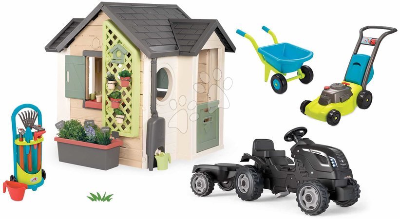 Ab 2 bis 3 Jahren - Set Spielhaus für den Gärtner mit Traktor und Anhänger Farmer XL Garden House Smoby