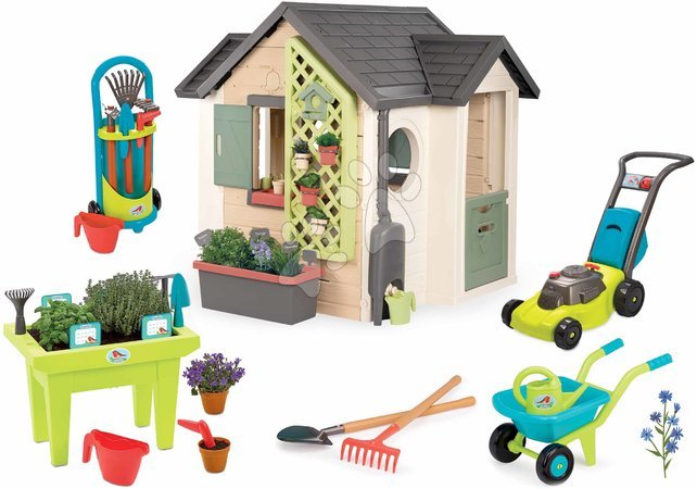 Smoby - Szett házikó kertész részére fűnyíróval hanggal Garden House Smoby