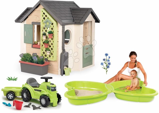 Smoby - Szett házikó kertész részére és homokozó vízsugárral Garden House Smoby
