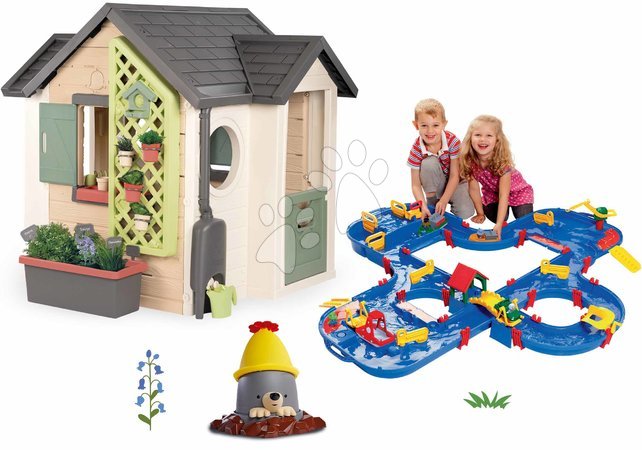 Ab 2 bis 3 Jahren - Set Spielhaus für den Gärtner mit Wasserstraße dem Wasserspiel Maulwurf im Köfferchen Garden House Smoby