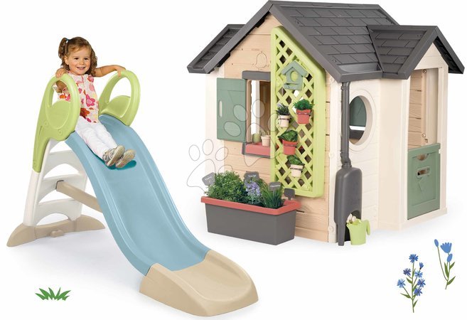 Smoby - Szett házikó kertész részére 1,5 m nedvesíthető csúszdával Garden House Smoby