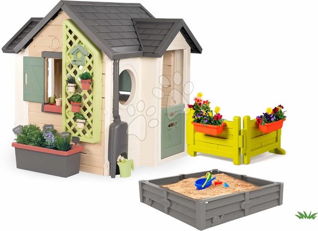 Smoby - Szett házikó kertész részére homokozóval a kertnél Garden House Smoby