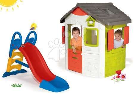 Kleine Spielhäuser mit Rutsche - Set Häuschen Jura Lodge Smoby