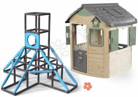 Domčeky v setoch - Set domček ekologický a 4 poschodová preliezačka Giant Kraxxl Neo Jura Lodge Playhouse Green Smoby