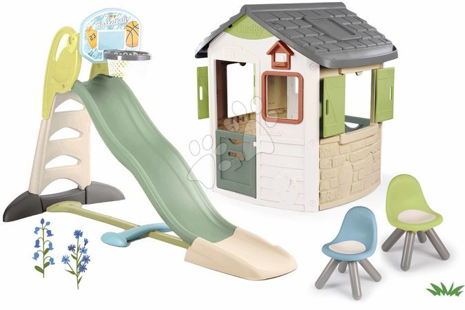 Spielhäuser vom Hersteller Smoby | Seite 11 - Set Spielhaus ökologisch mit 2,3 m Rutsche und Basketballkorb Neo Jura Lodge Playhouse Grün Smoby