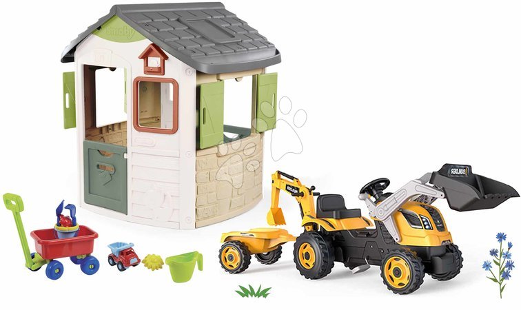 De 2 a 3 años - Set de casa ecológica con tractor de pedales Neo Jura Lodge Playhouse Green Smoby