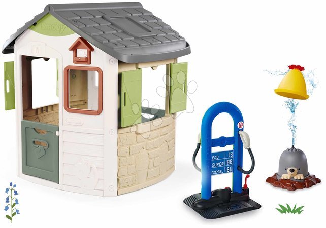 De 2 a 3 años - Set de casa ecológica y gasolinera con carga Neo Jura Lodge Playhouse Green Smoby