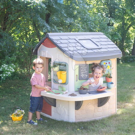 Cabanes pour enfants - Cabane avec plan de travail pour le jardinier avec 16 accessoires, Mud Cooking House Life Smoby - 3