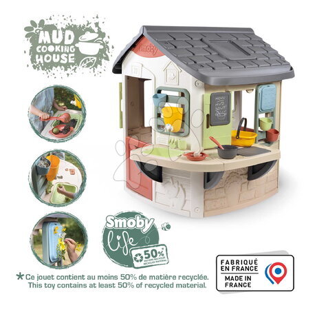 Cabanes pour enfants - Cabane avec plan de travail pour le jardinier avec 16 accessoires, Mud Cooking House Life Smoby - 4