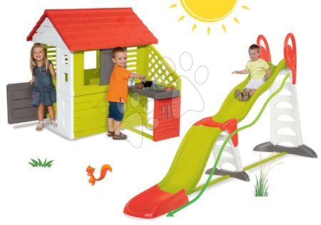 Hračky pre chlapcov - Set domček Pretty Nature Smoby s letnou kuchynkou a šmykľavka Super Megagliss 2v1 dĺžka 3,75/1,5 m od 24 mes