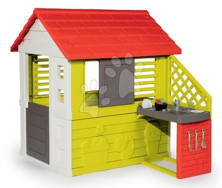 Domki dla dzieci - Zestaw domek Pretty Nature Smoby z kuchnią letnią i krzesełka KidChair zielone i czerwone od 24 m-ca_1