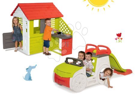 Hračky pre chlapcov - Set domček Pretty Nature Smoby s letnou kuchynkou a preliezačka Adventure Car od 24 mes
