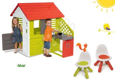Dětské domečky - Set domeček Pretty Nature s letní kuchyňkou Smoby a židlička KidChair zelená a červená od 24 měsíců