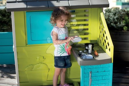 Detské domčeky - Domček Pretty Blue Smoby s letnou kuchynkou a zasúvacou okenicou od 24 mes_1