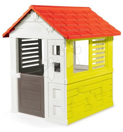 Kerti játszóházak - Házikó Lovely Smoby pirosas-zöld 3 ablakkal és 2 árnyékolóval UV védelemmel 2 évtől_1