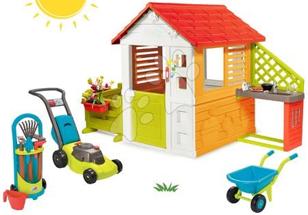 Kerti játszóházak - Szett házikó Napocska Sunny Smoby konyhácskával, kerttel és kerti szerszámokkal