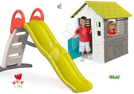 Case per bambini con scivolo - Set casa Jolie Smoby blu con 3 finestre e 2 persiane