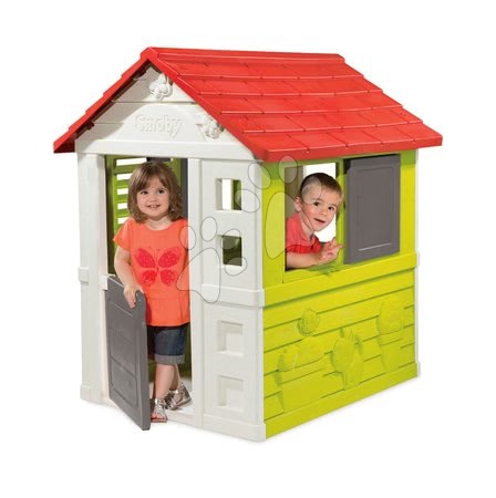 Dječje kućice - Kućica Nature Smoby crveno-zelena 3 prozora s 2 žaluzine i 2 pomične rolete s UV filtrom od 2 godine_1