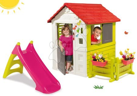 Hračky pro děvčata - Set domeček Nature Smoby červený 3 okna 2 žaluzie a okenice