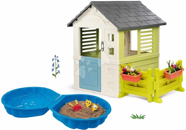 Ab 2 bis 3 Jahren - Set Spielhaus Jolie blau mit 3 Fenstern und 2 Jalousien Smoby