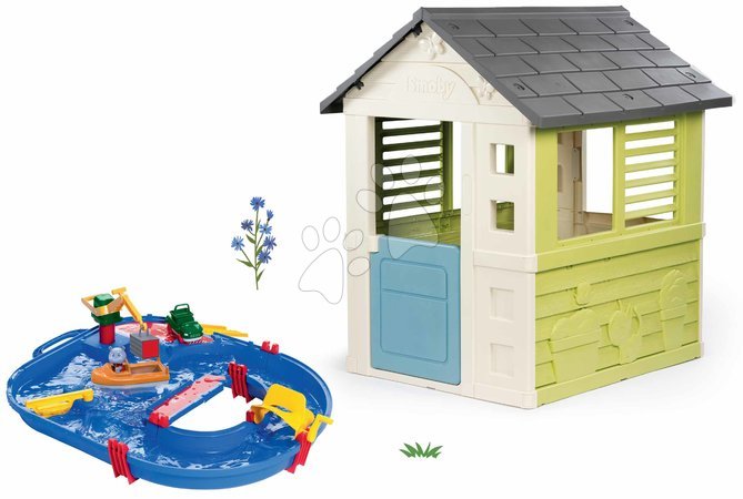 Ab 2 bis 3 Jahren - Set Spielhaus Jolie blau mit 3 Fenstern und 2 Jalousien Smoby_1