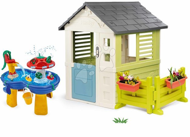 Ab 2 bis 3 Jahren - Set Spielhaus Jolie blau mit 3 Fenstern und 2 Jalousien Smoby