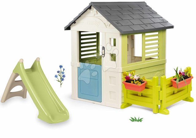 Ab 2 bis 3 Jahren - Set Spielhaus Jolie blau mit 3 Fenstern und 2 Jalousien Smoby