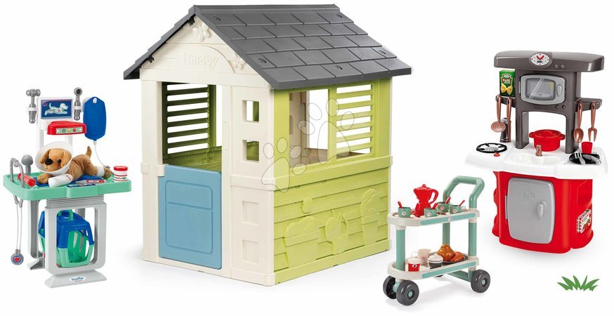Ab 2 bis 3 Jahren - Set Spielhaus Jolie Smoby blau mit 3 Fenstern und 2 Jalousien