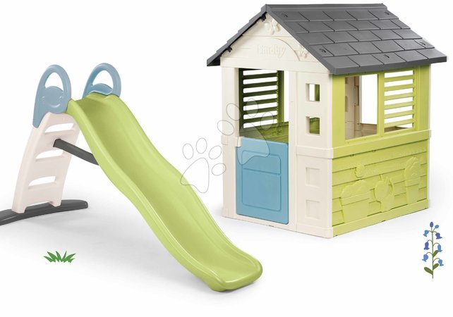Ab 2 bis 3 Jahren - Set Spielhaus Jolie blau mit 3 Fenstern und 2 Jalousien Smoby