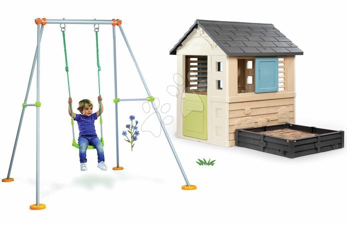 Spielhäuser mit Schaukel - Spielhaus-Set mit Sandkasten und Schaukel mit Metallstruktur Square Life Smoby