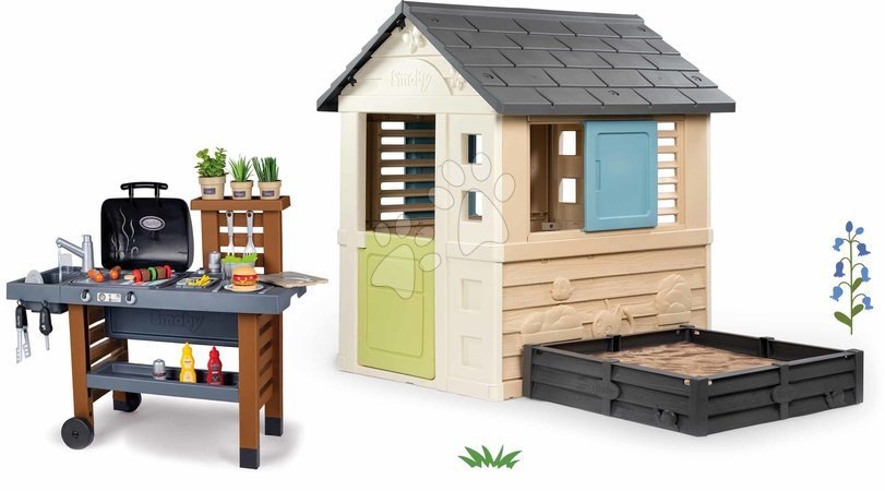 Sets | Seite 17 - Spielhaus-Set mit Sandkasten und Grill im Garten mit fließendem Wasser Square Life Smoby