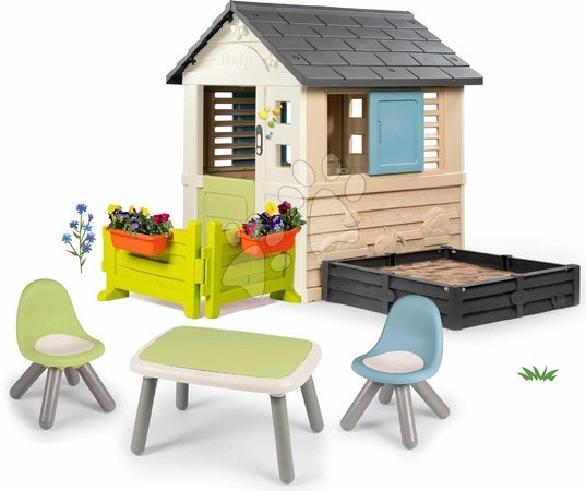 Spielhäuser mit Sandkasten | Seite 2 - Spielhaus-Set mit Sandkasten und Garten mit Sitzgelegenheiten Square Life Smoby