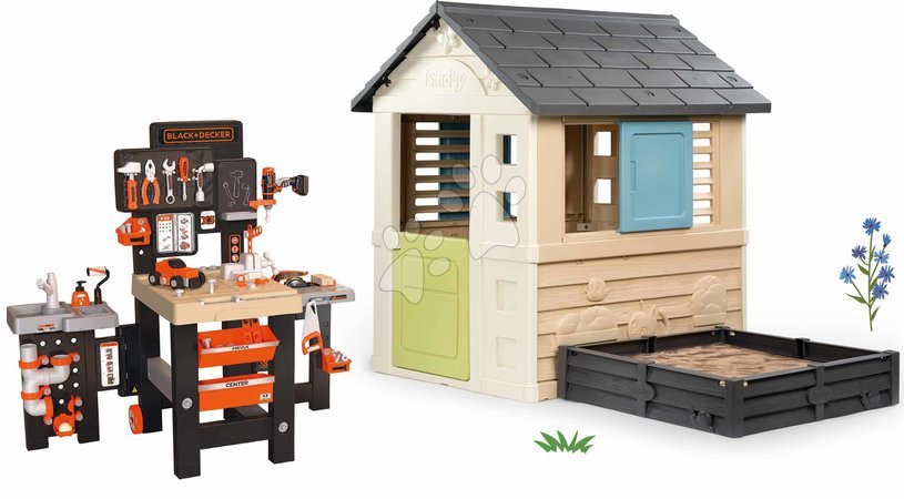 Sets | Seite 14 - Spielhaus-Set mit Sandkasten und dreiflügeligem Arbeitstisch Square Life Smoby