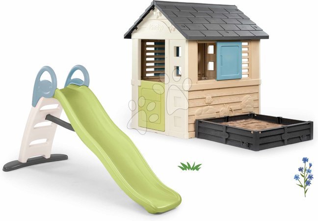 Sets | Seite 14 - Spielhaus-Set mit Sandkasten und 2 m Rutsche mit Wasserfontäne Square Life Smoby