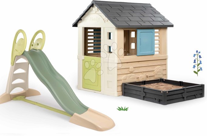 Spielhäuser mit Rutsche  | Seite 3 - Spielhaus-Set mit Sandkasten und 230 cm langer Rutsche mit Wasserfontäne Square Life Smoby