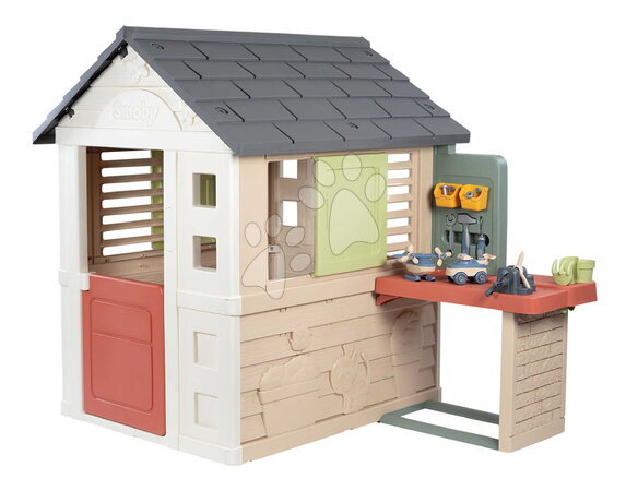 Cabanes pour enfants | Page 5 - Maison avec un atelier et 39 accessoires « Nature Playhouse Workshop Life Smoby »