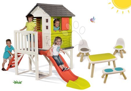Domečky s nábytkem - Set dětský domeček na pilířích Pilings House Smoby s 1,5 m skluzavkou