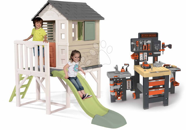 Hišice z orodjem - Komplet hišice na stebrih in delovne mize trokrilni House On Stilts Life Smoby